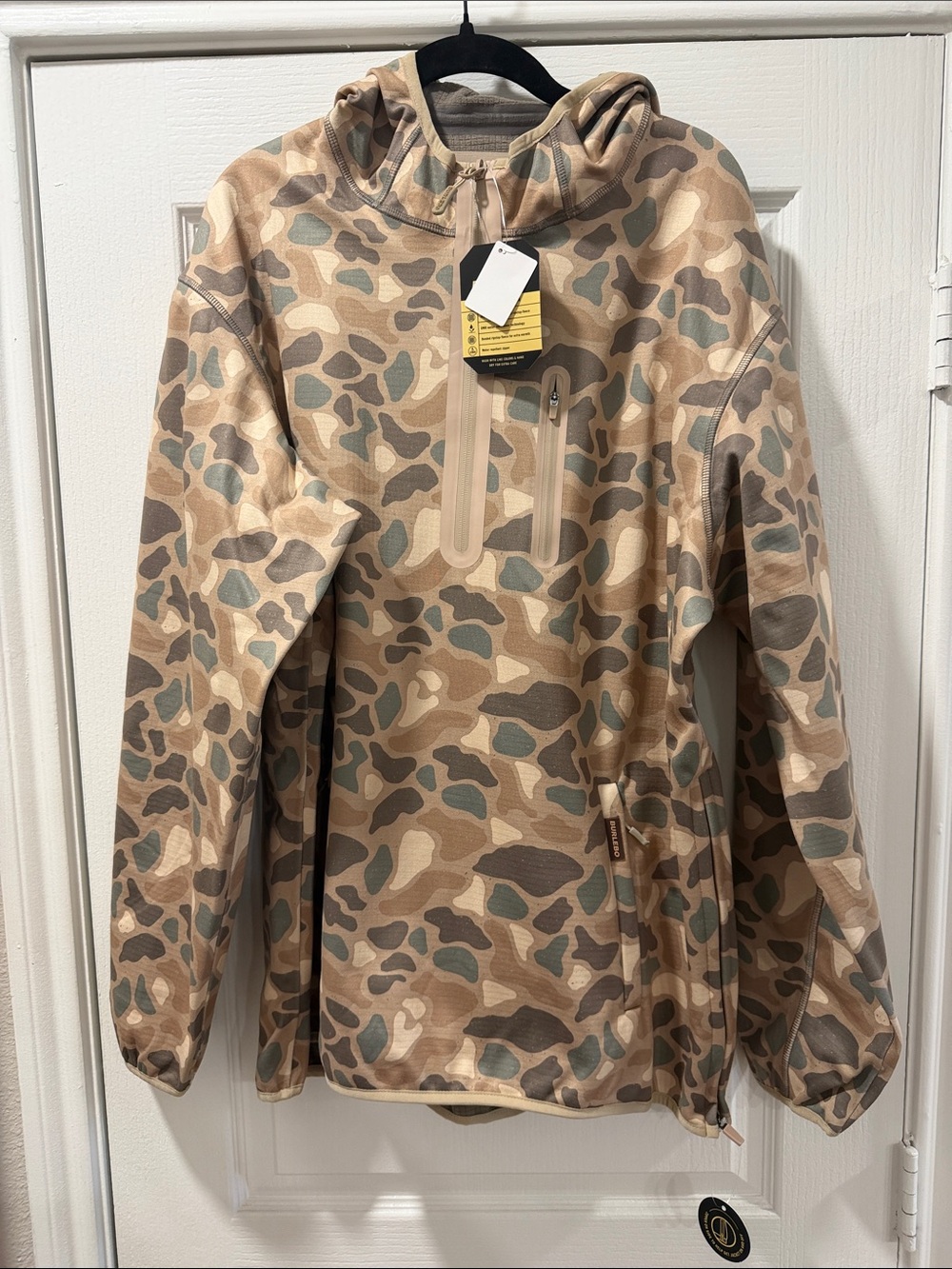 BURLEBO Men's Duke Quarter ZipCamo Hooded Performance Jacket -Tan, Brown& Green